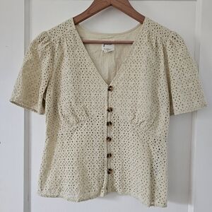 Joanie Cream Eyelet Lace Button Front Top